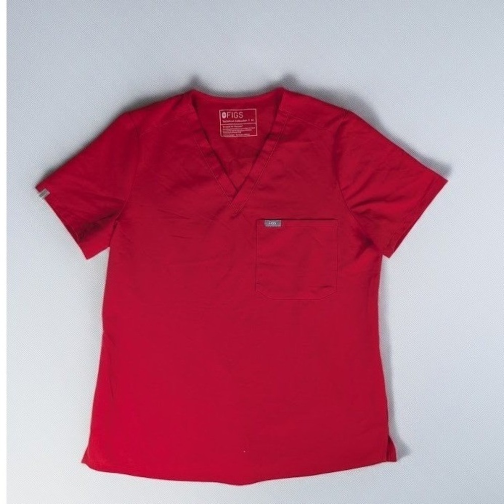 Figs Technical Collection Red V-Neck Scrub Top Women's Medium One Pocket